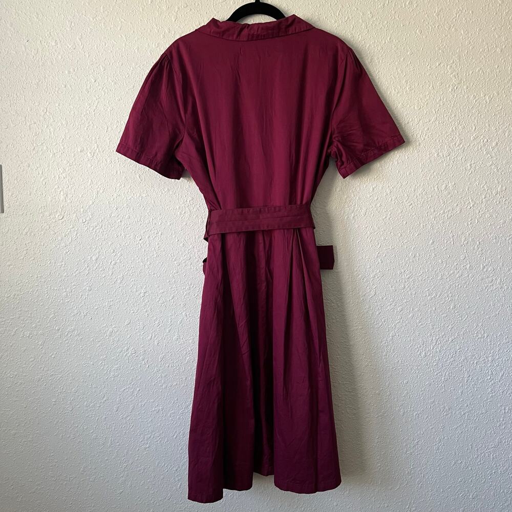 Princess Highway 1950’s Vintage Style Burgundy Button Front Tie Waist Dress - Picture 4 of 6